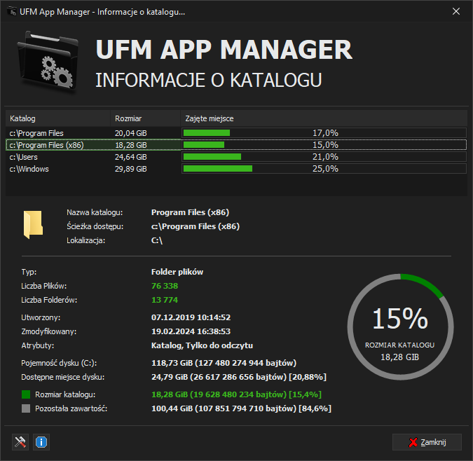 UFM App Manager - Tryb Informacji o Katalogach